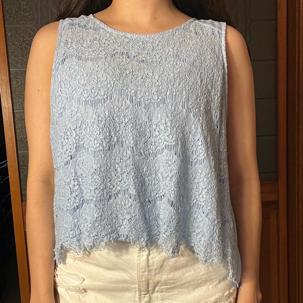 Baby blue open back top